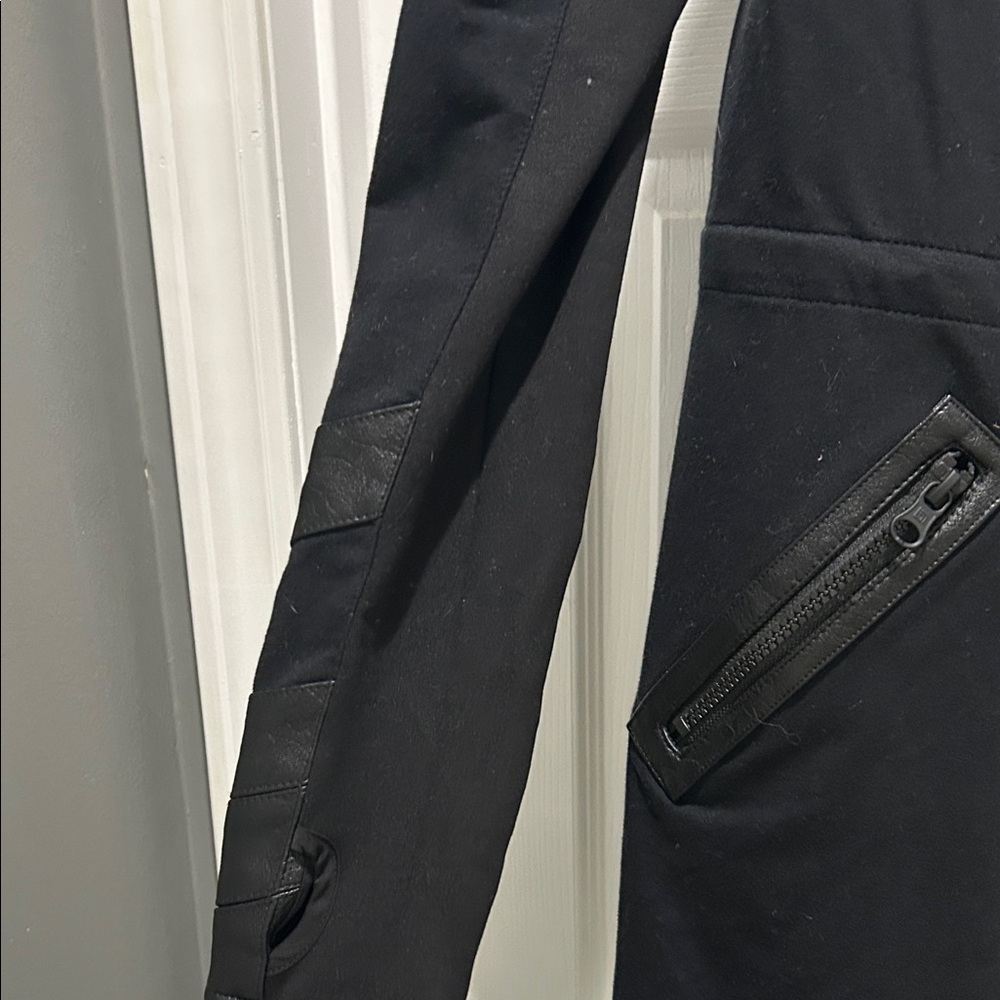 Black Hooded BLANC NOIR Jacket with Leather Accents & Hood **Brand New** - Picture 3 of 6